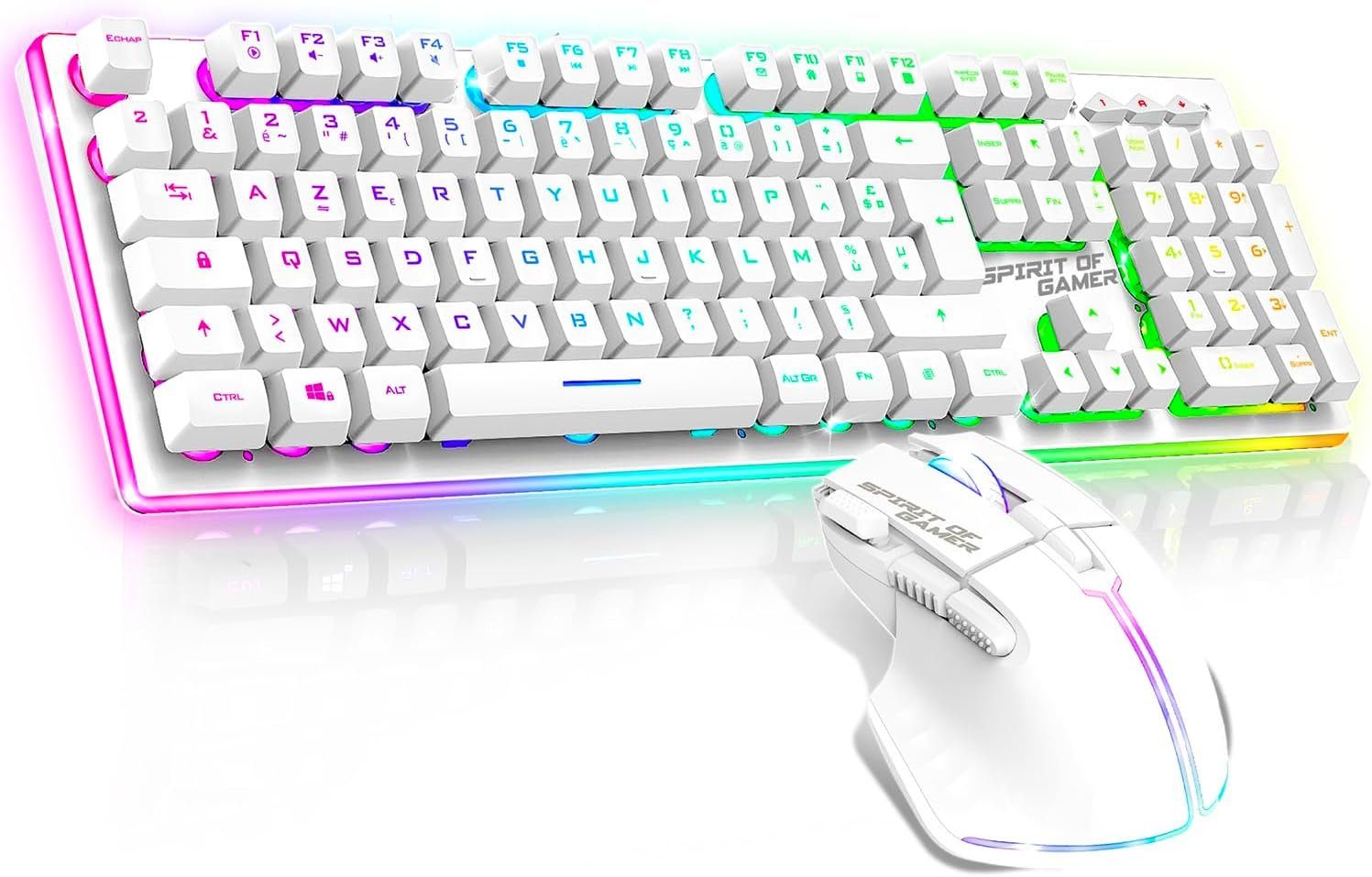 SPIRIT OF GAMER MK600 Kabellose Gaming wiederaufladbar RGB Französisches AZERTY-Layout Tastatur- und Maus-Set, mit Hintergrundbeleuchtung, Gaming Keyboard Semi-Mechanisch 4800 DPI