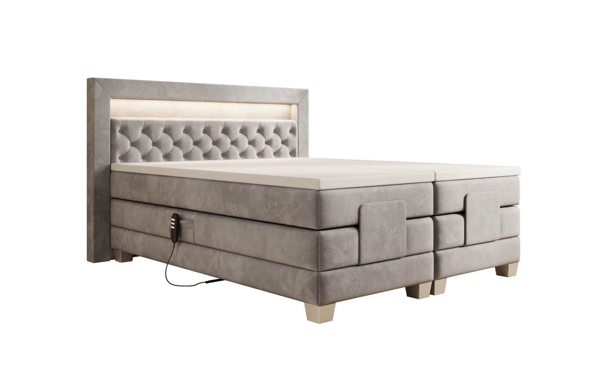 Luxusbetten24 Boxspringbett Velora Samt, elektrisch verstellbar mit LED