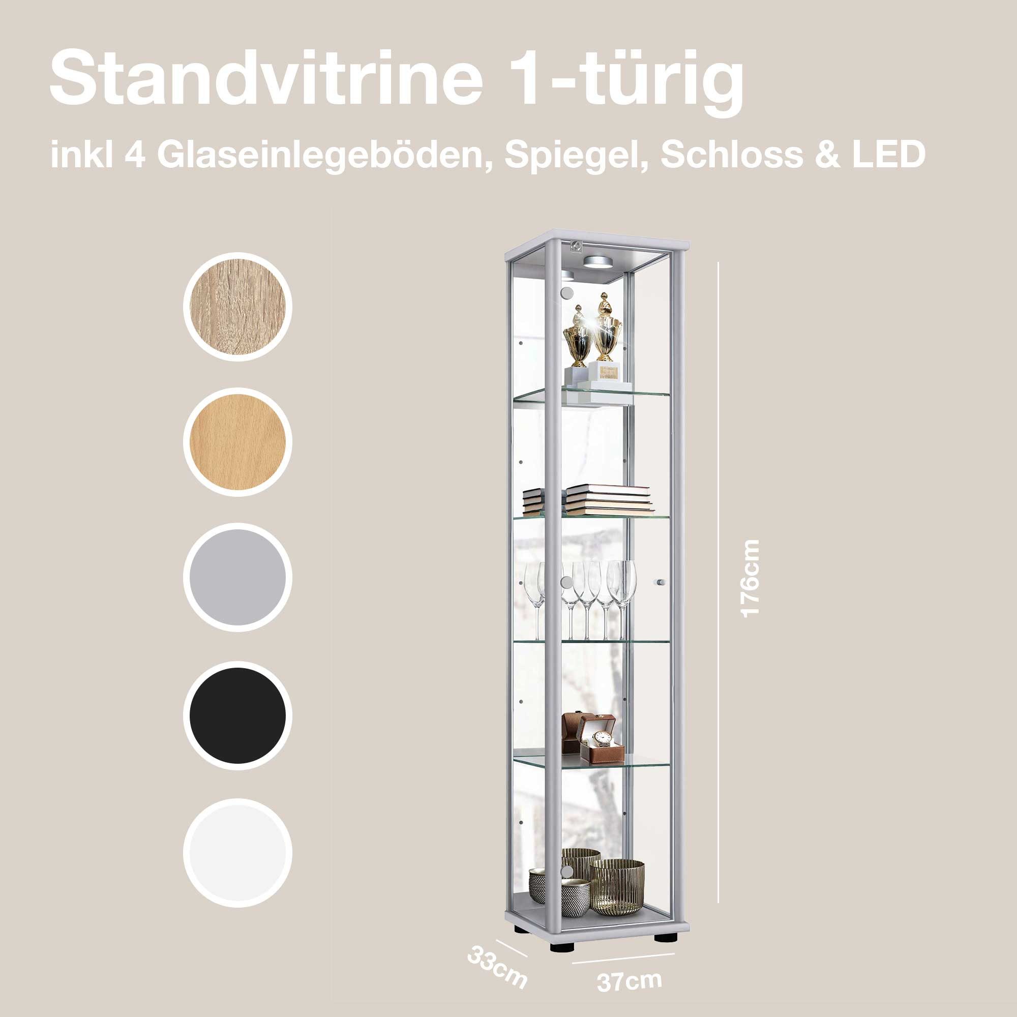 K-Möbel Glasvitrine C1083 (Glasvitrine (176x37x33 cm) günstig online kaufen