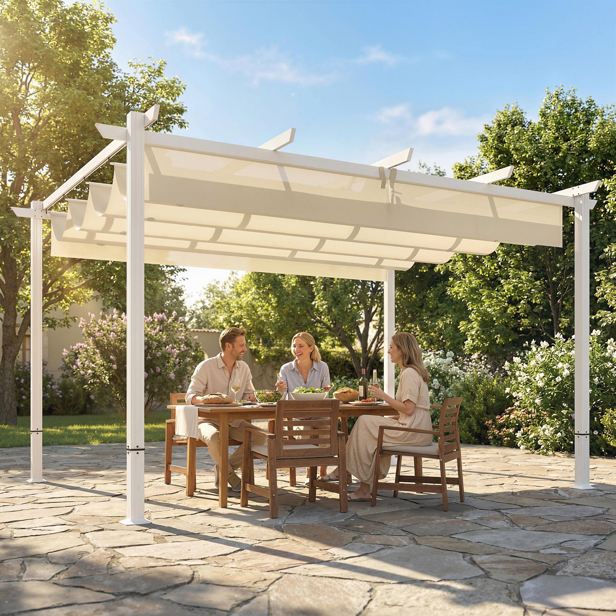 Outsunny Pergola mit Schiebedach, magnetische Verschlüsse, BxTxH: 297x297x227 cm, (Überdachung, 1-tlg., Terrassenüberdachung), für Terrasse Garten Beige