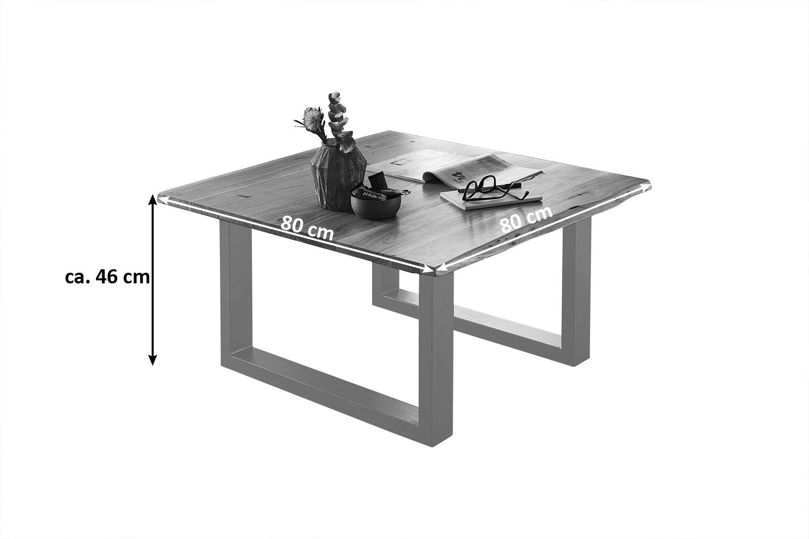 SAM® Couchtisch Glencar, massives Akazienholz, natürliche Baumkante, Metallgestell U-Form