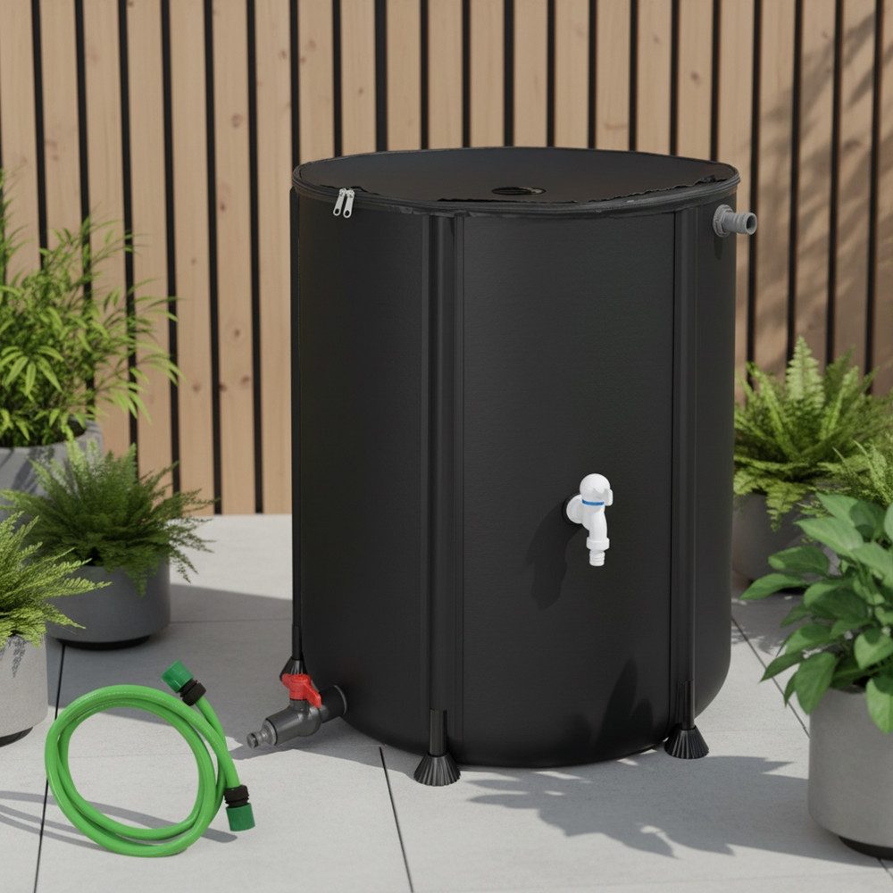 Mucola Regentonne Regenwassertonne faltbar Regenfass Wassertank Regenwassertank mit Hahn, 750 l, (Stück, Stück), inkl. 2 Meter Wasserschlauch mit Anschluss