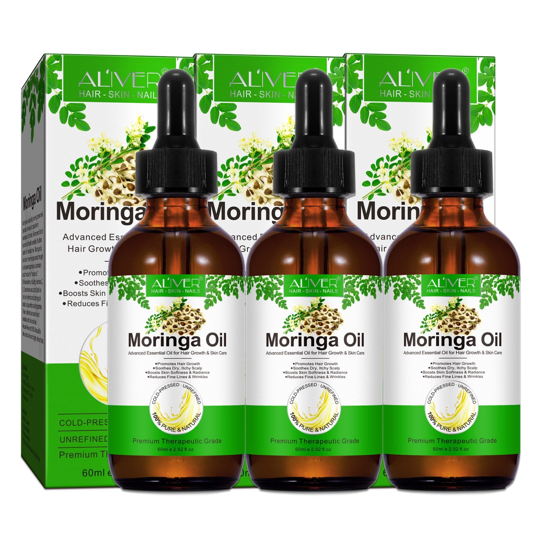ALIVER Haaröl Moringa Öl Pflegeöl Haaröl Hautöl für Haare Haut Gesicht Natürlich, 3-tlg., Haaröl, Haarpflege, Hautpflege, Aliver