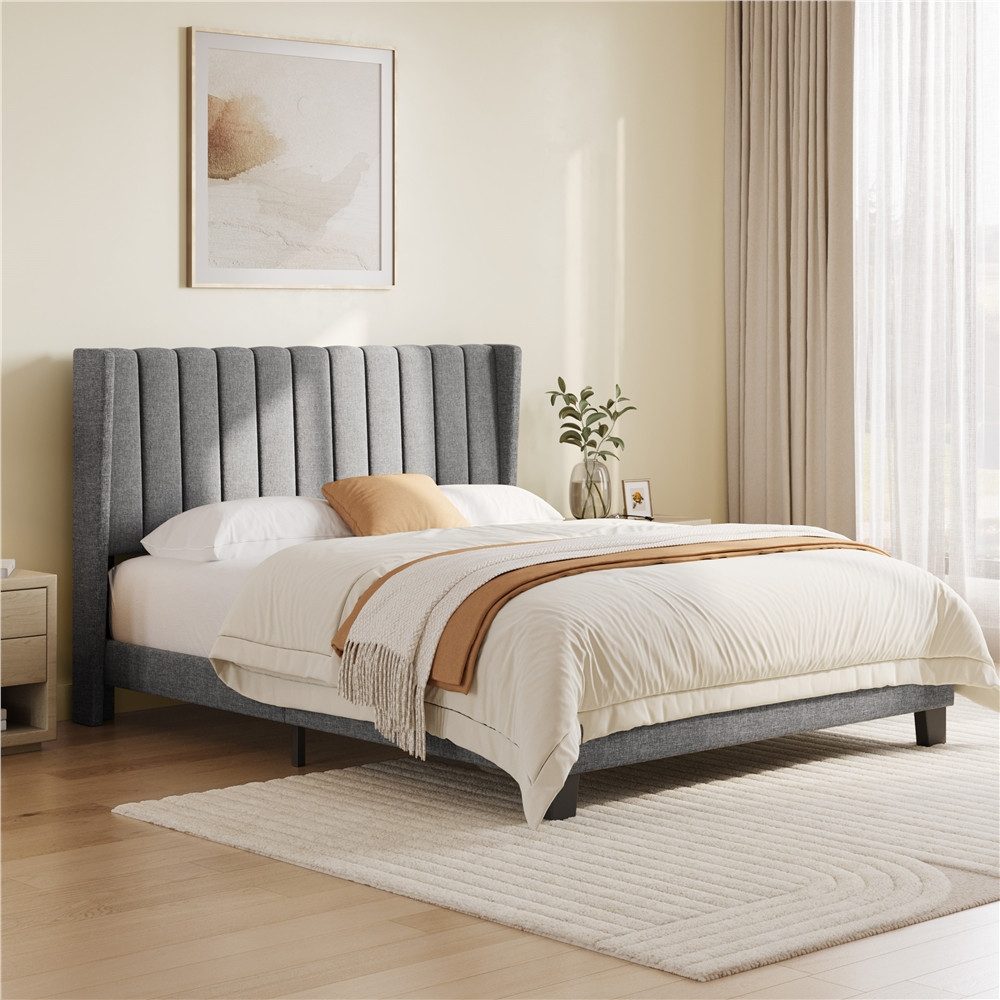Yaheetech Polsterbett Doppelbett, Bettgestell mit gepolstertem Kopfteil & Lattenrost, 160 x 200 cm