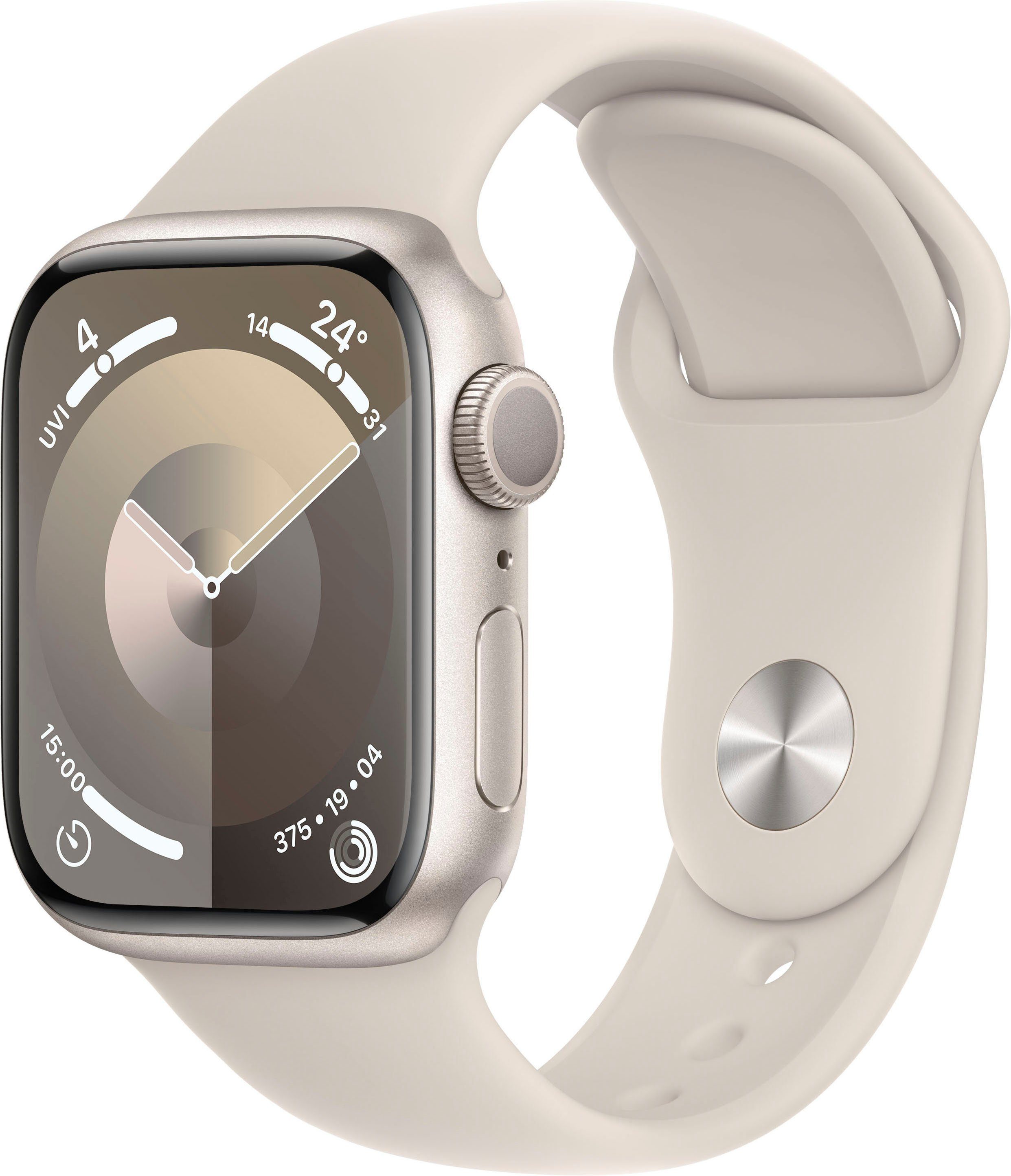 Apple Watch Series 9 GPS Aluminium 41mm M/L Smartwatch (4,1 cm/1,69 Zoll, Watch OS 10), Sport Band Polarstern | Polarstern | Apple Watch