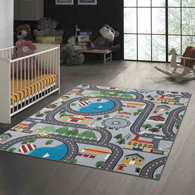 Kinderteppich Spielteppich - Straßenteppich in Grau, TeppichHome24, rechteckig, Höhe: 10 mm