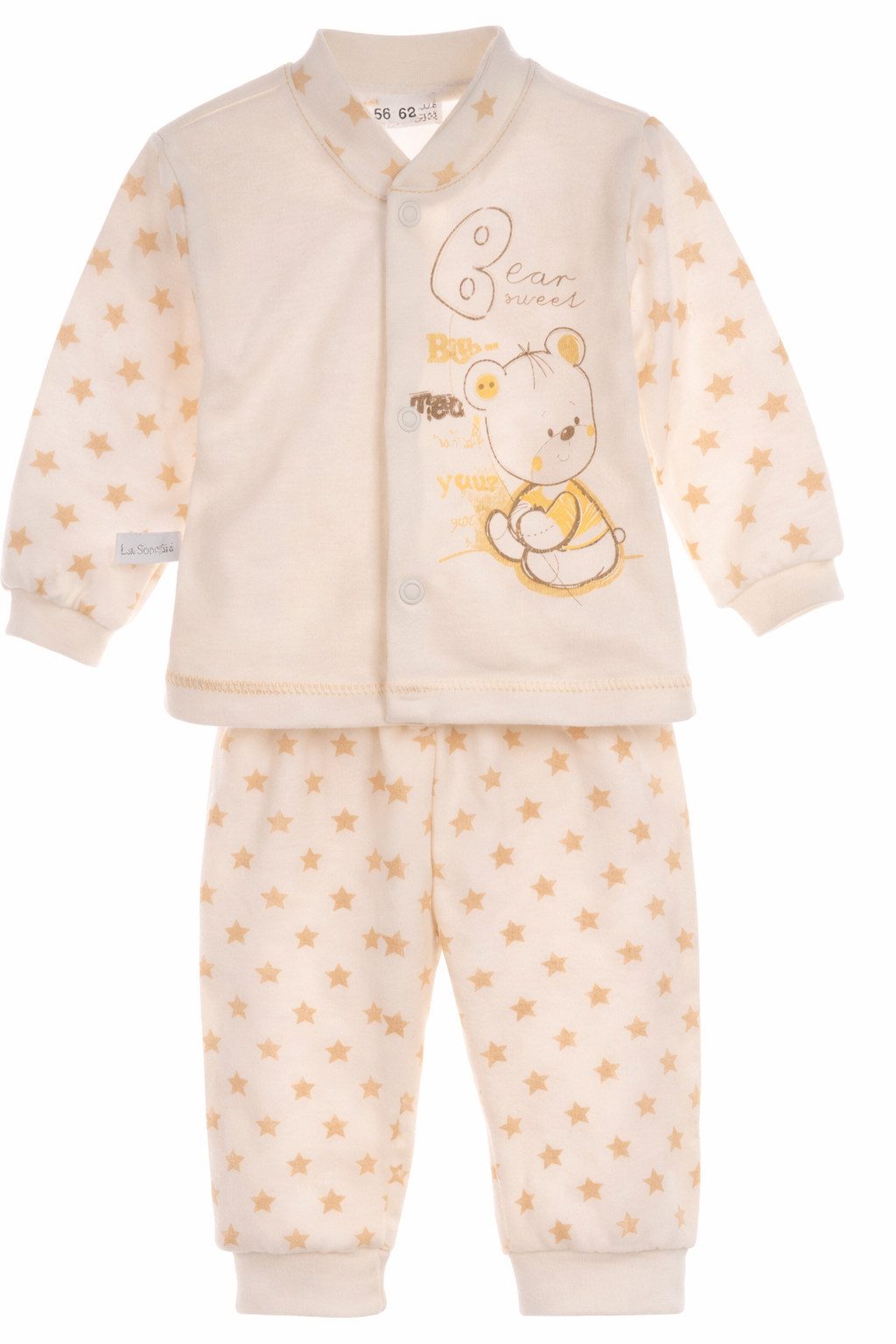 La Bortini Langarmshirt & Hose Baby Anzug Hemdchen Mitwachshose in Creme mit Sternchen Erstlinhgsset aus Baumwolle, 44 50 56 62 68 gemustert, neutral