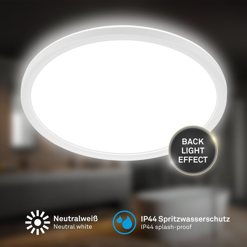 Briloner Leuchten LED Deckenleuchte LED Deckenlampe Backlight, LED fest integriert, 4000K - Neutralweiß, 29 x 3 cm, Badezimmer, Badlampe, Küche