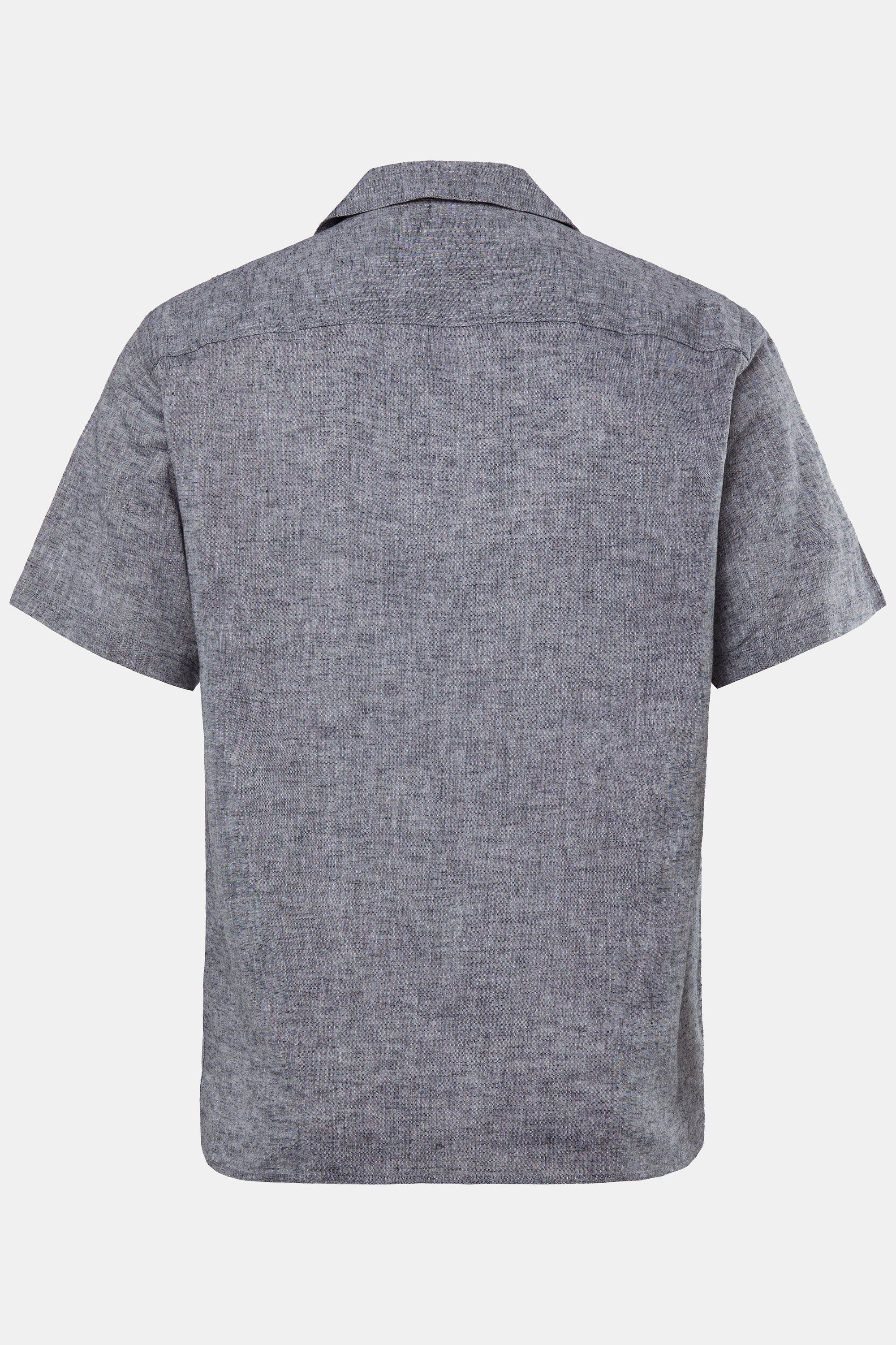 Men Plus Kurzarmhemd Leinenmix-Hemd Halbarm Cubakragen Cuba Fit