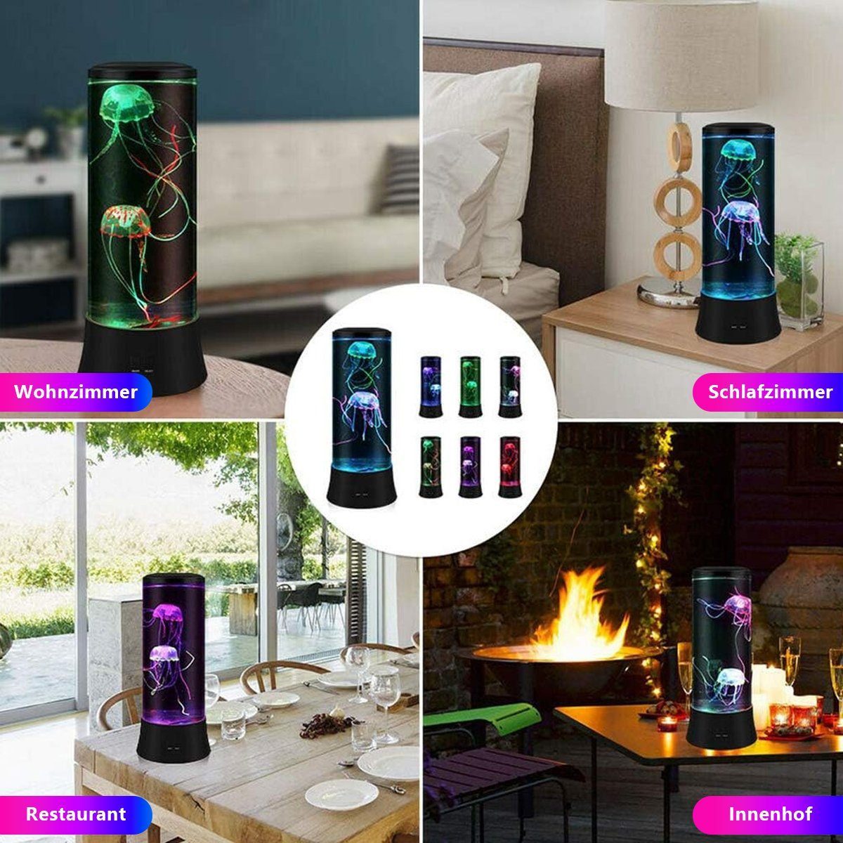 feinlux Lavalampen LED Dekolicht 2 in 1 Simulation Quallen Licht, LED fest integriert, KaltweiB, LED Farbwechsel-Aquarium mit USB-Stromversorgung
