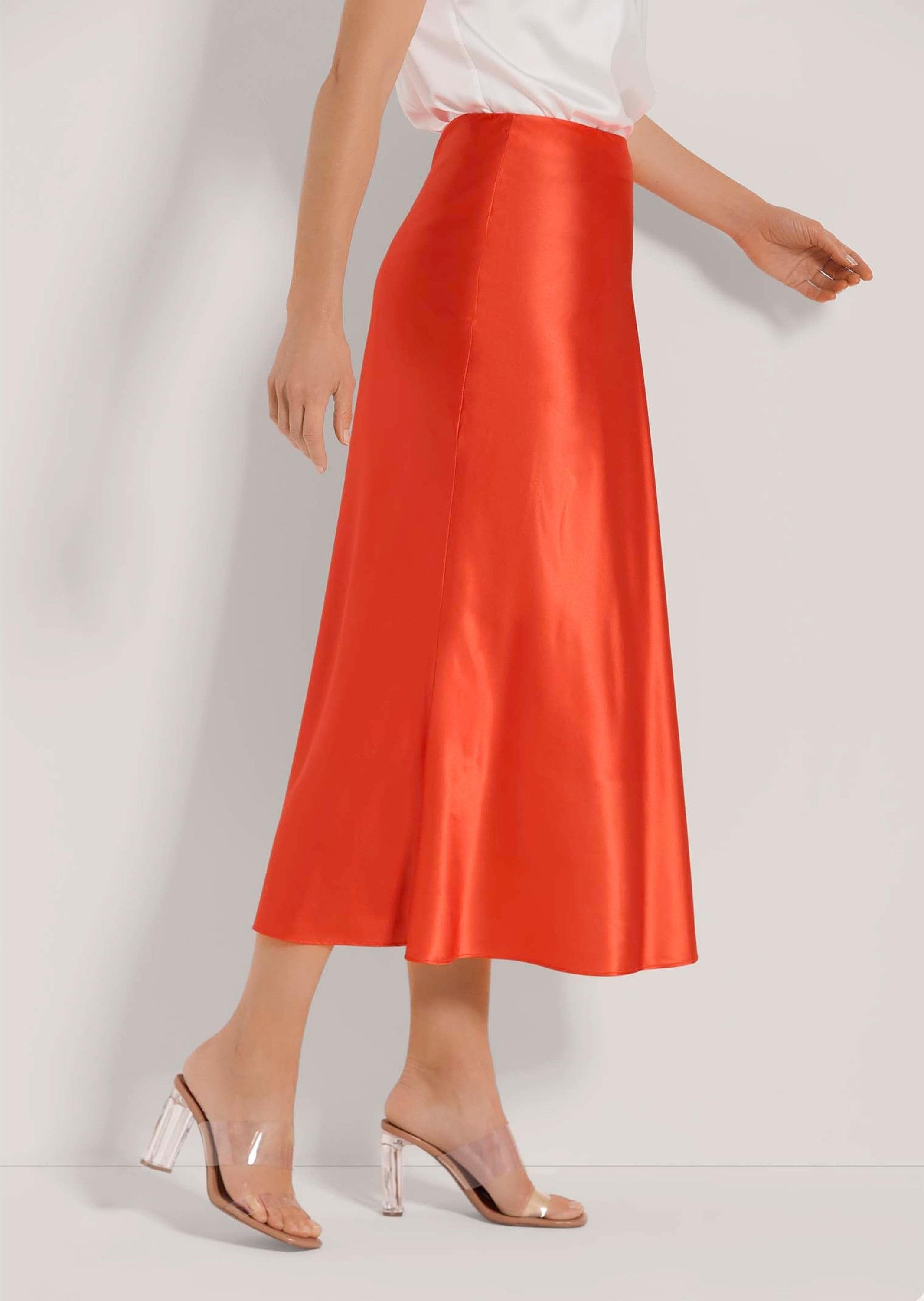 MADELEINE Maxirock Midi Satinrock für elegante Anlässe Zart schimmernder Rock mit seitlichem Reißverschluss, gefüttert