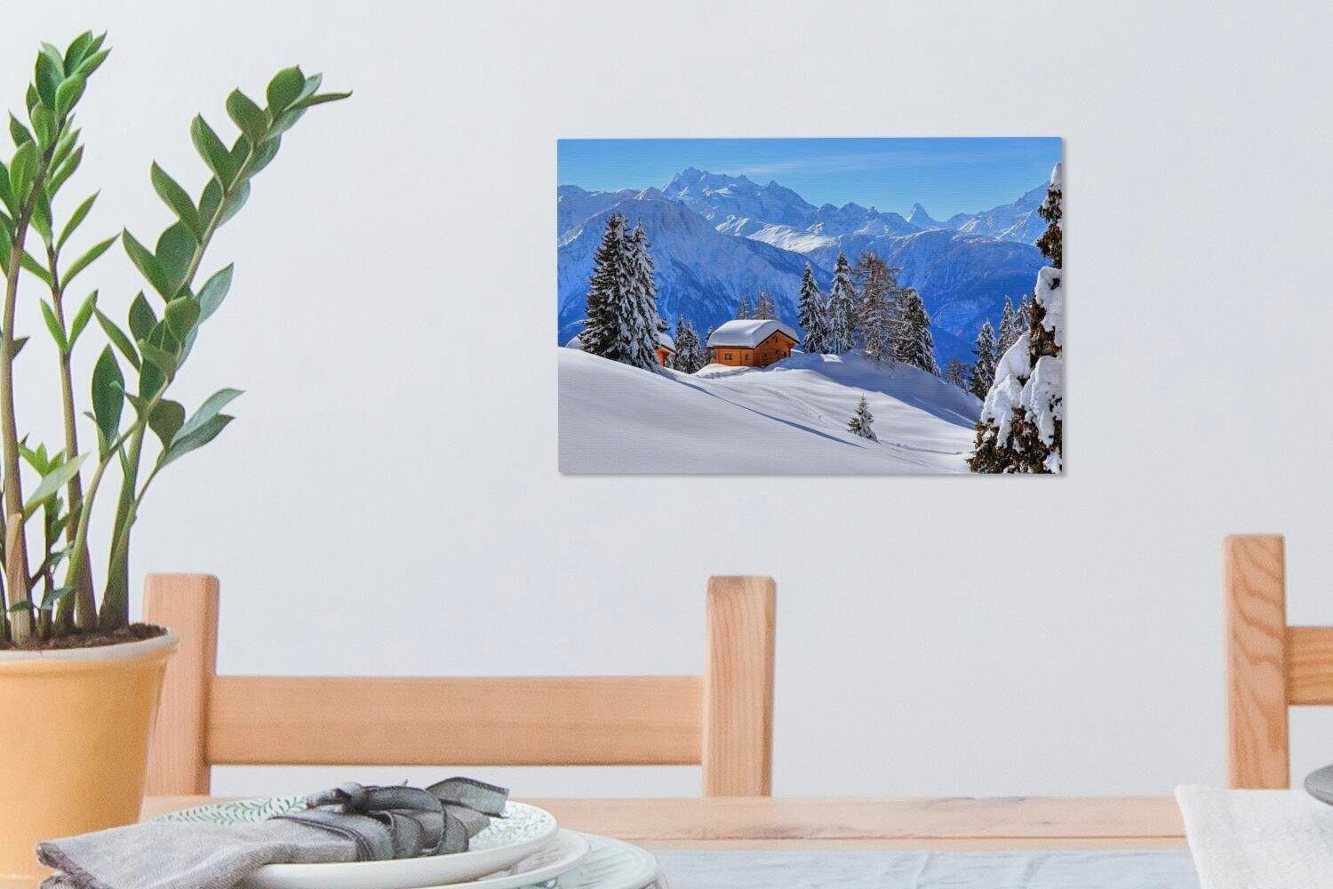 Wandbild Winterlandschaft cm der Leinwandbilder, 30x20 Aufhängefertig, der (1 Hütte Leinwandbild St), in Schweiz, Wanddeko, OneMillionCanvasses®