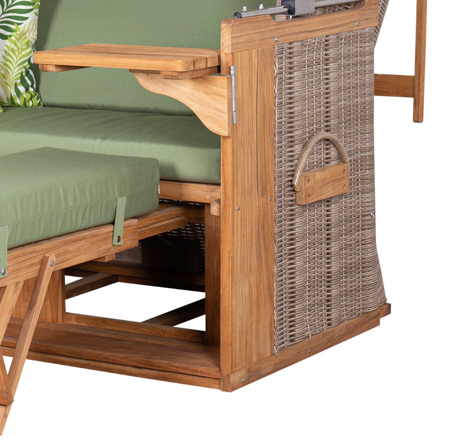 deVries PURE® Strandkorb Friesland Sylt XL - PE white kubu - Dessin 242, BxTxH: 135x90x165 cm, Volllieger, Nordsee-Strandkorb, Teakholz - PE-Markengeflecht - bequeme Polster - Schutzhaube