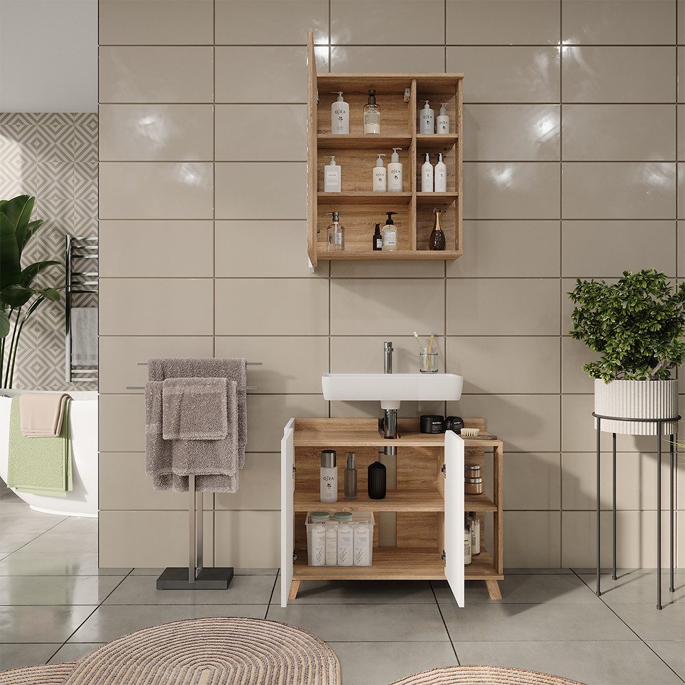 Vicco Badmöbel-Set Karen, Sonoma/Weiß, 2 Teile, (2-St., 2er Set)