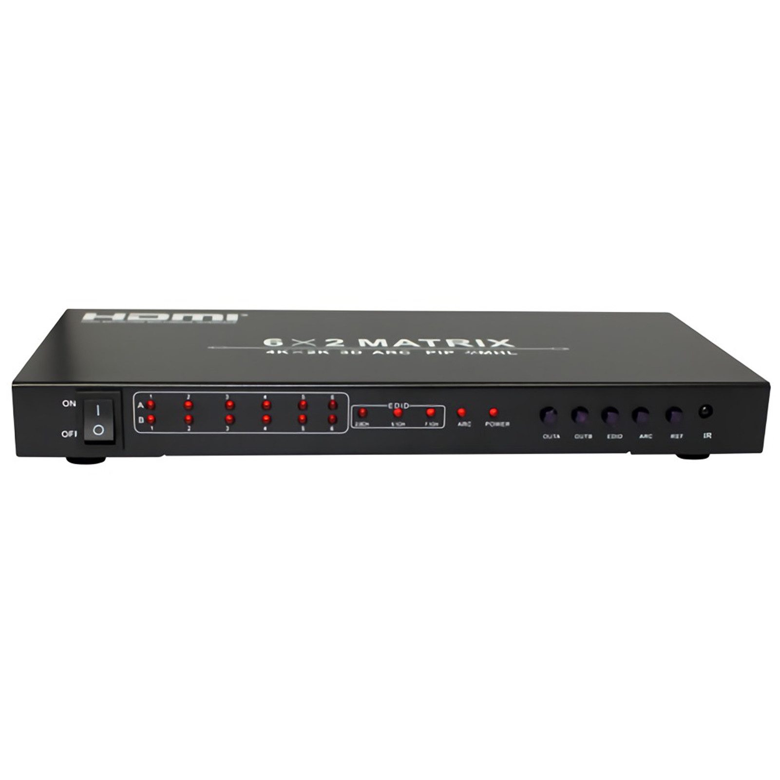 Bolwins Y-Verteiler C04D HDMI Matrix 6x2 HDMI Splitter 4Kx2K Switch Audio Video mit EDID (Einzelset, 1-St., HDMI 6x2 Matrix Switch), 4K & 3D, Fernbedienung, ARC, EDID