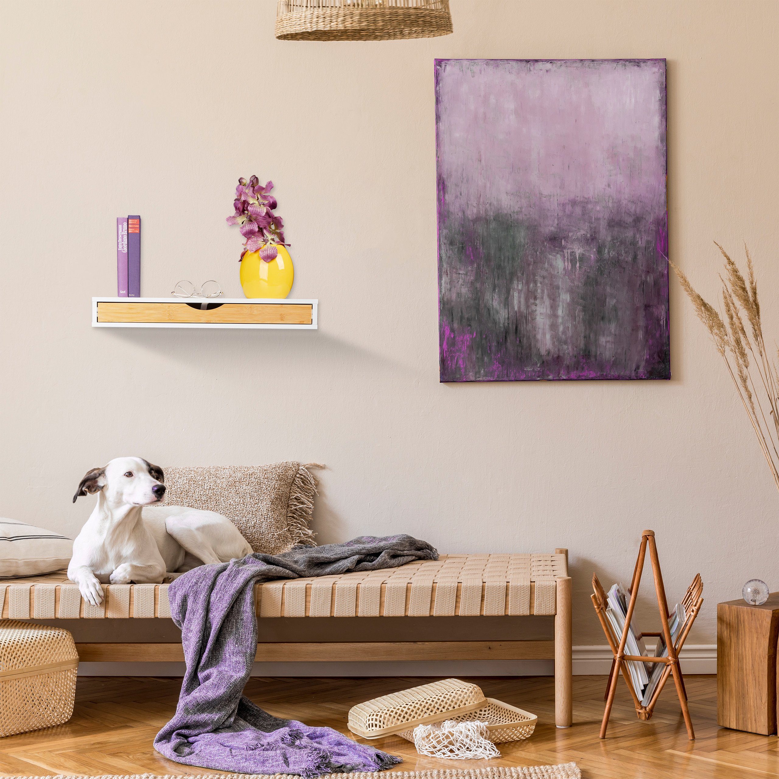 relaxdays Wandregal mit Schublade