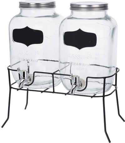 Spetebo Getränkespender 2er Set Getränkespender mit Zapfhahn - je 4 Liter, inklusive Metall-Ständer, jeweils mit Schraubverschluss