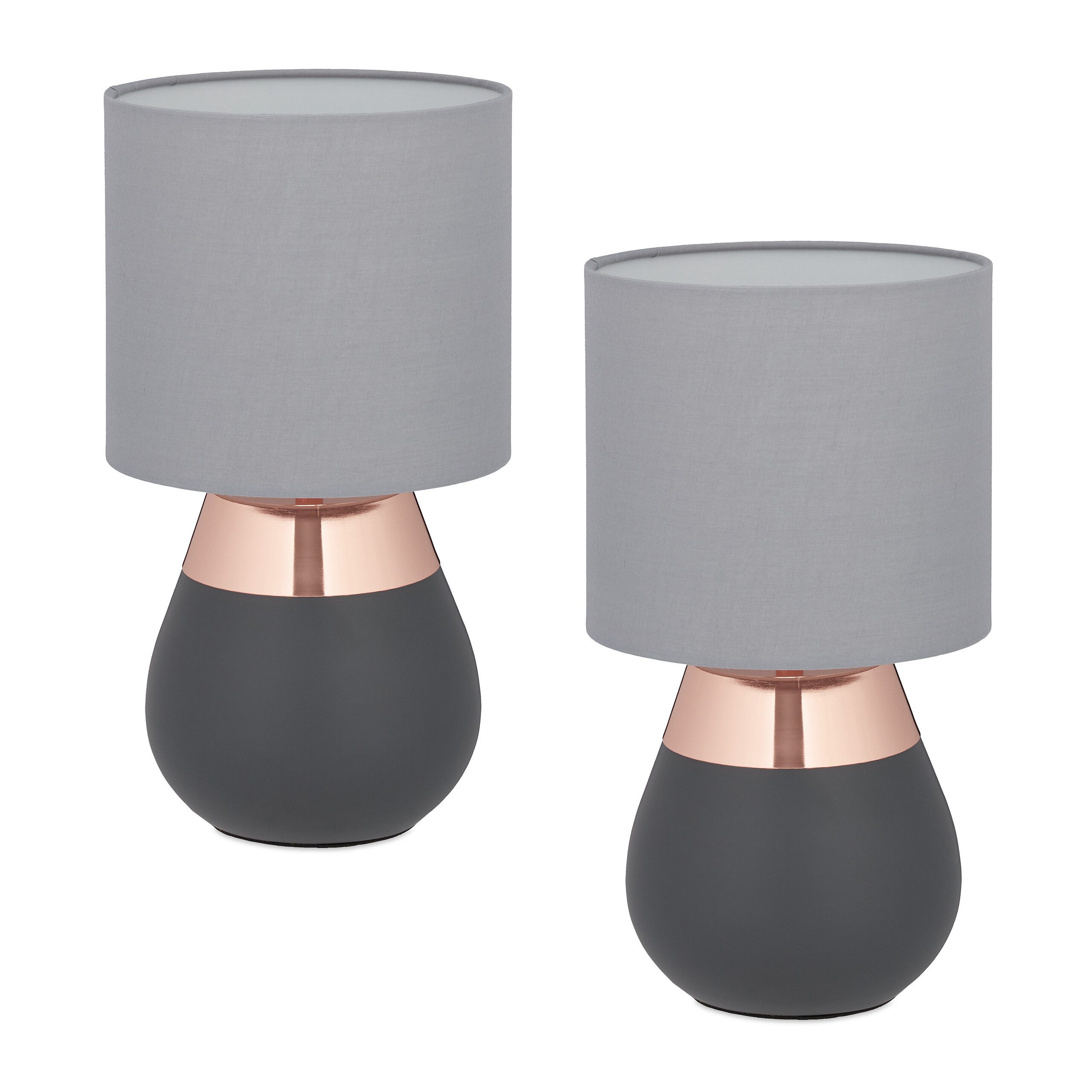 Relaxdays Tischlampe 2er Set – Metallfuß & Stoffschirm, E27, HBT Ca. 51x28x18 Cm, Für Schlafzimmer & Wohnzimmer (Silber/Weiß)