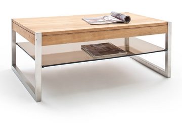 MCA furniture Couchtisch Migel (Wohnzimmertisch Asteiche massiv und Edelstahl, mit Ablage), 105 x 65 cm