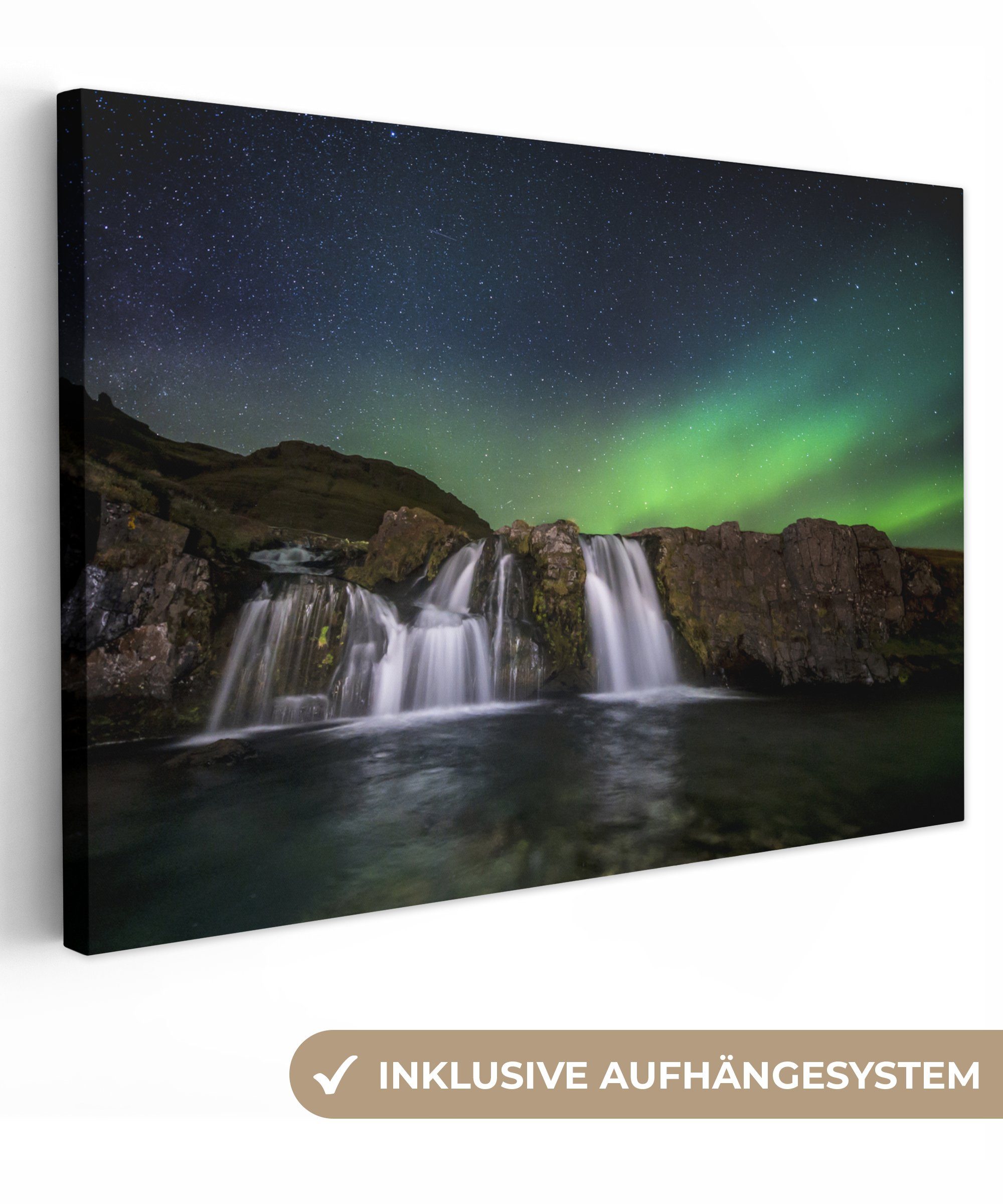 OneMillionCanvasses® Leinwandbild Nordlicht - Wasserfall - Island - Natur, günstig online kaufen
