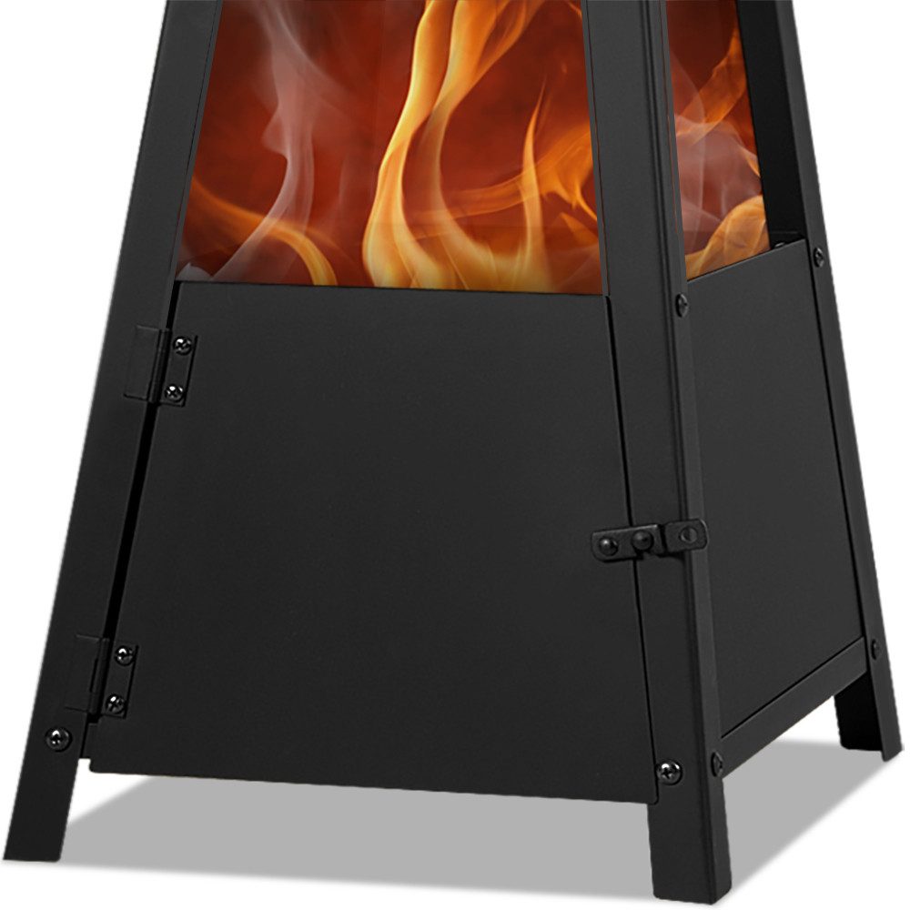 Gardebruk Feuerschale, Terrassenofen für Draussen Metall mit Abdeckung Schürhaken Holz 102cm