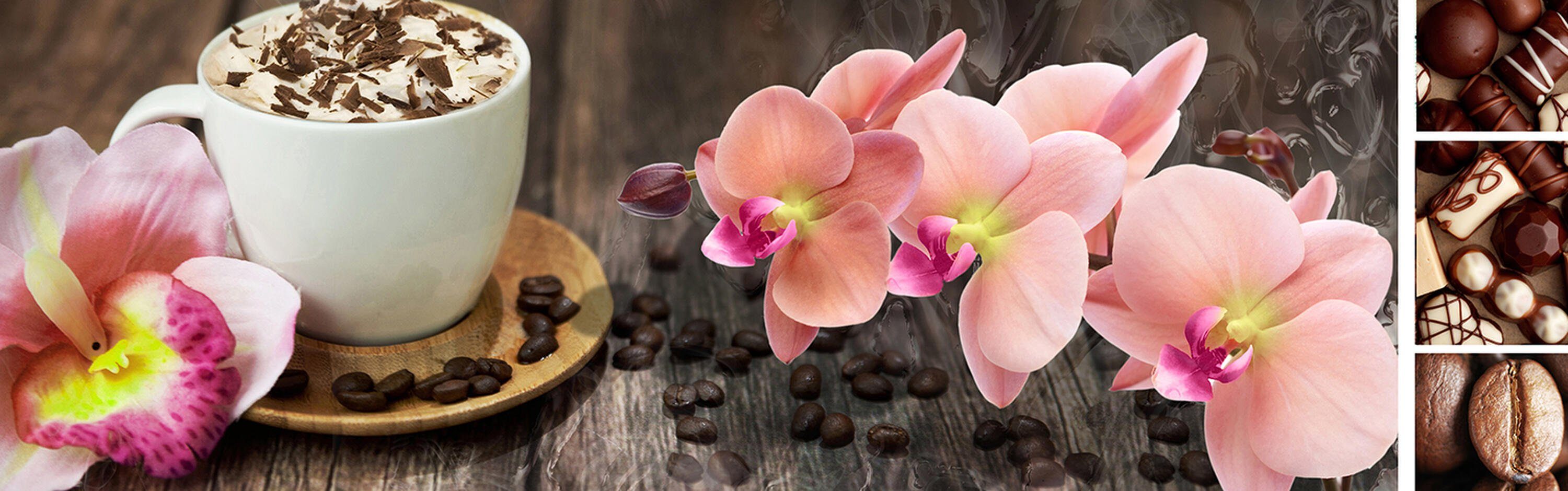 wandmotiv24 Küchenrückwand versch. Nischenrückwand Braun, Größen Orchidee (1-tlg), Hartschaum Schokolade Premium in Kaffee