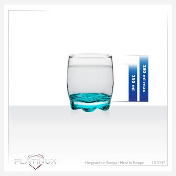 PLATINUX Glas Trinkgläser mit buntem Boden, Glas, 250ml Set 6 Teilig Wassergläser Saftgläser