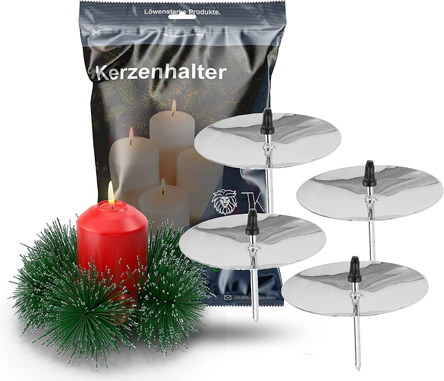 TK Gruppe Kerzenhalter 12x Kerzenhalter silber - Kerzenteller Adventskranzstecker 5 cm