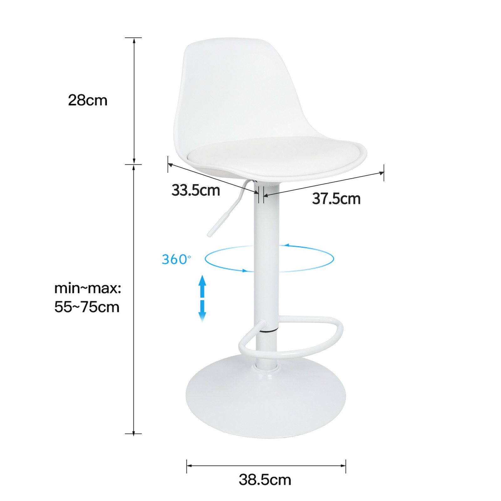 JEOBEST Barhocker Barstühle Bar Stool Küchenstühle Tresenstuhl mit Rückenlehne (Set, 2 St), Kunstleder Barstuhl mit Lehne Küchen, Höhenverstellbar – Bild 3 von 5