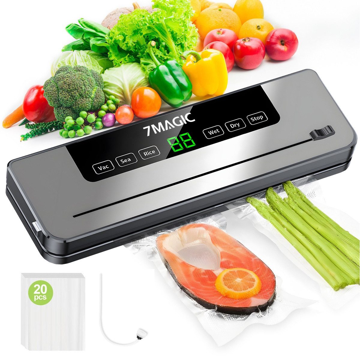 KNKA PRO Vakuumierer 6 in 1 Vakuumiergerät, Folienschweißgerät für Sous Vide Kochen, bis zu 10X Länger Frisch, mit 15 Vakuumbeuteln und 1 Schlauch