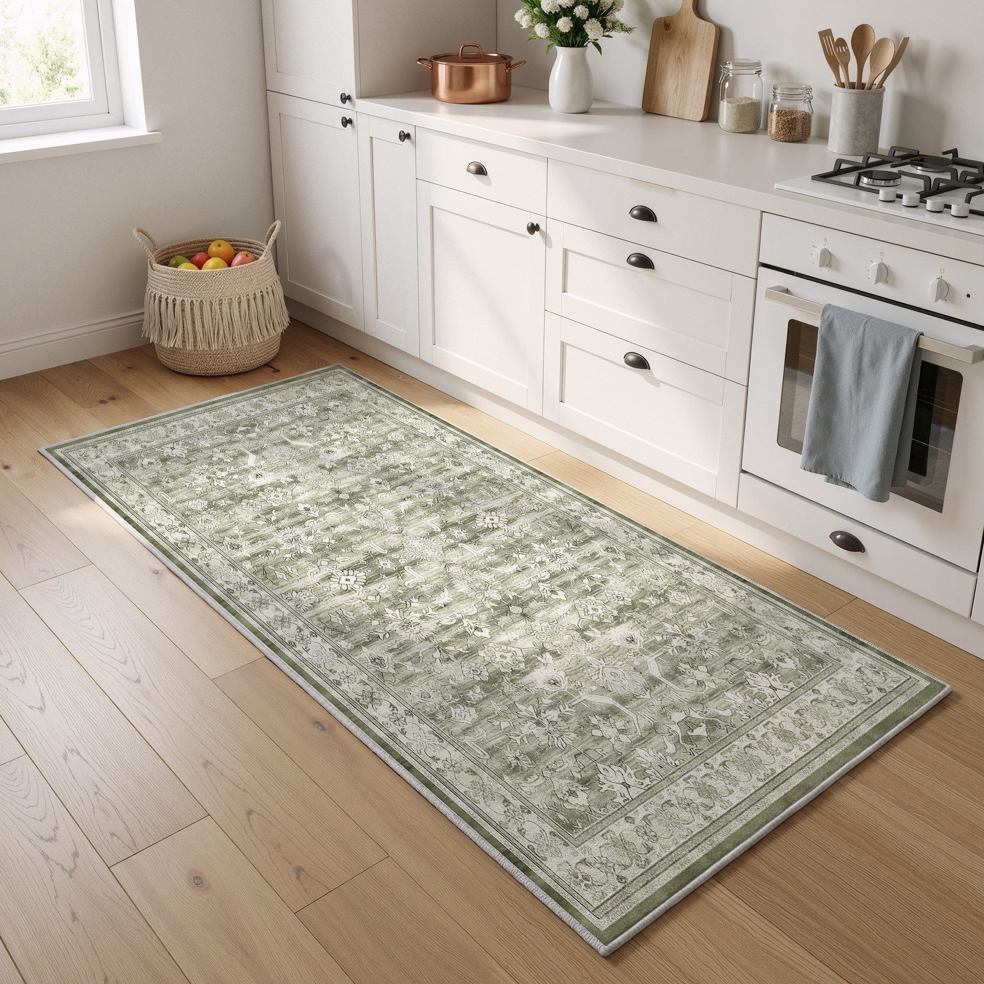 Klyvvo Teppich Vintage Kurzflor Teppich, weich & rutschfest, waschbar, Rechteckig, 80x150 cm – Küchenteppich, Schlafzimmerteppich