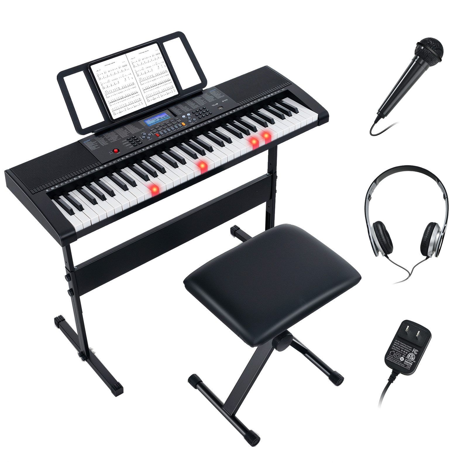 COSTWAY Home-Keyboard, Digitalpiano, mit 61 Tasten, 600 Tönen, 3 Lernmodi