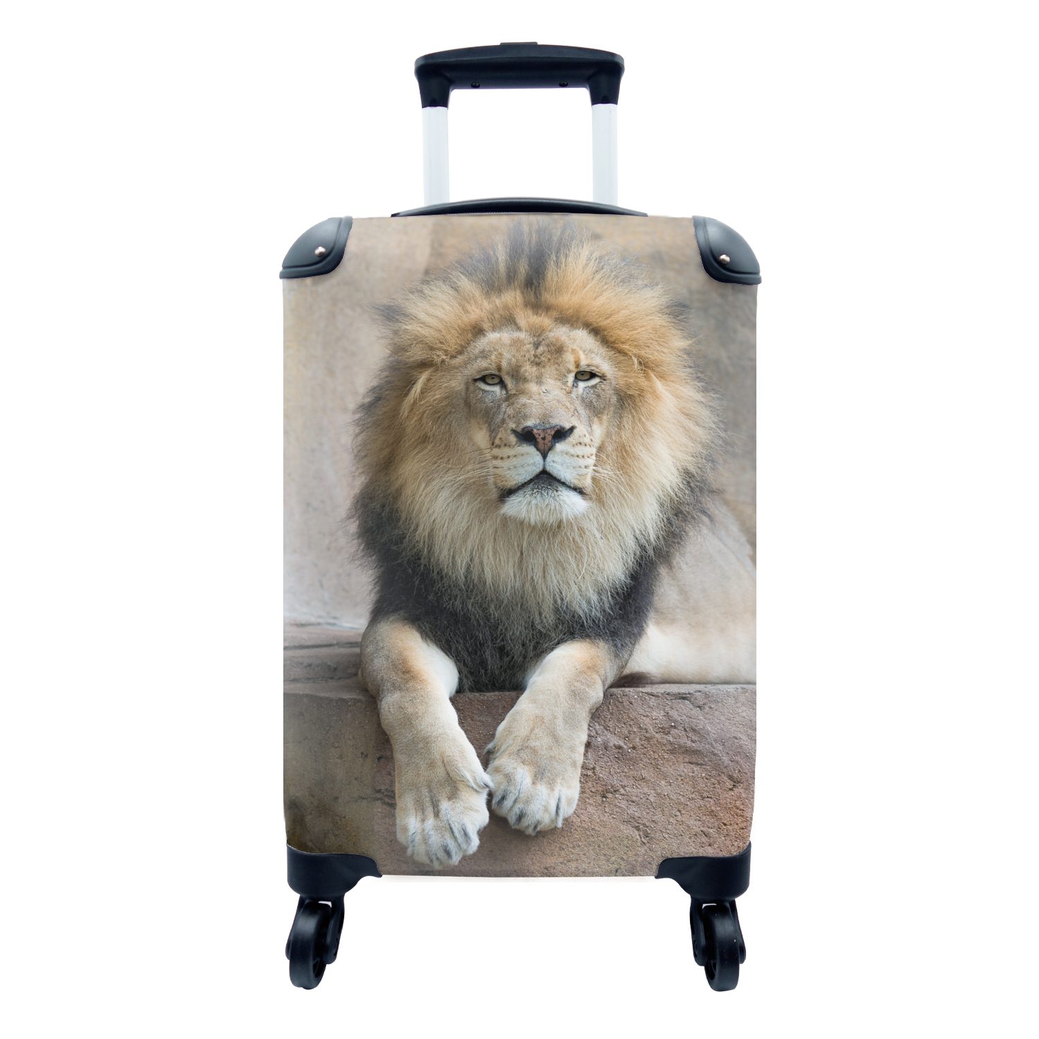 MuchoWow Handgepäckkoffer Löwe - Steine - Porträt, 4 Rollen, Reisetasche mit rollen, Handgepäck für Ferien, Trolley, Reisekoffer
