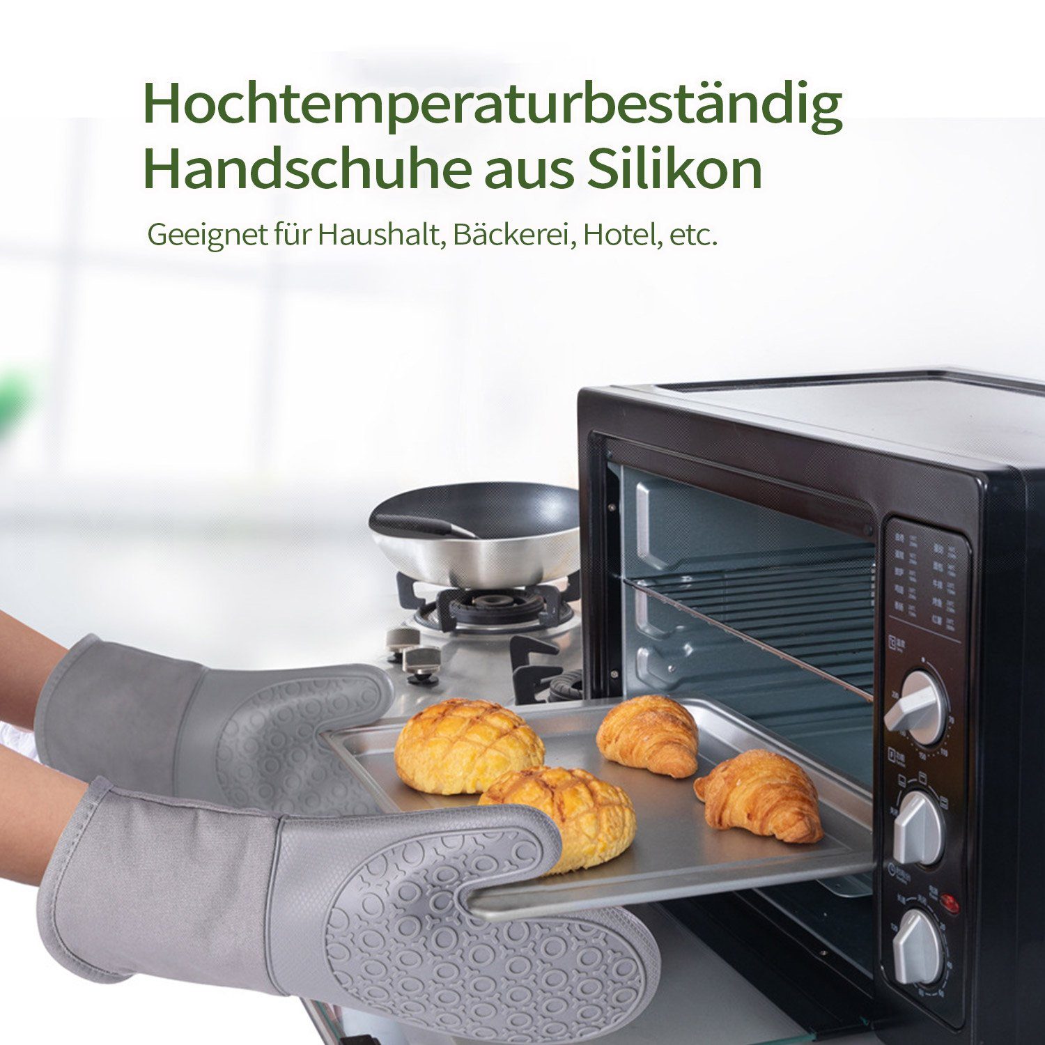 MAGICSHE Topfhandschuhe Silikon Ofenhandschuhe mit Küchenhandschuhe Hitzebeständige grün Baumwollfutter