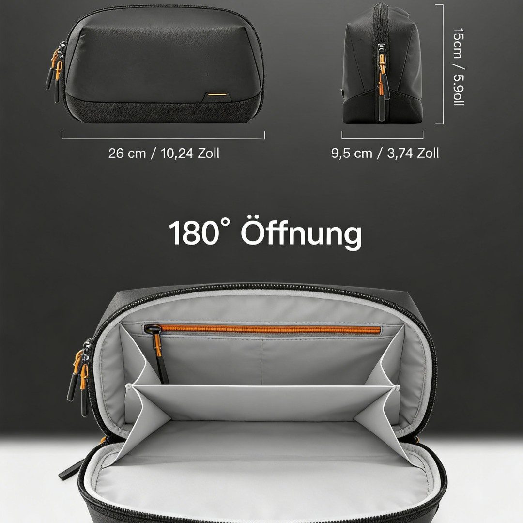 Kityhome Taschenorganizer Elektronik-Aufbewahrungstasche, Organizer für Kabel & Zubehör (Portabel mit stabilem Griff, Vollständig anpassbare Fächer), 180°-Klapp-Open-Design