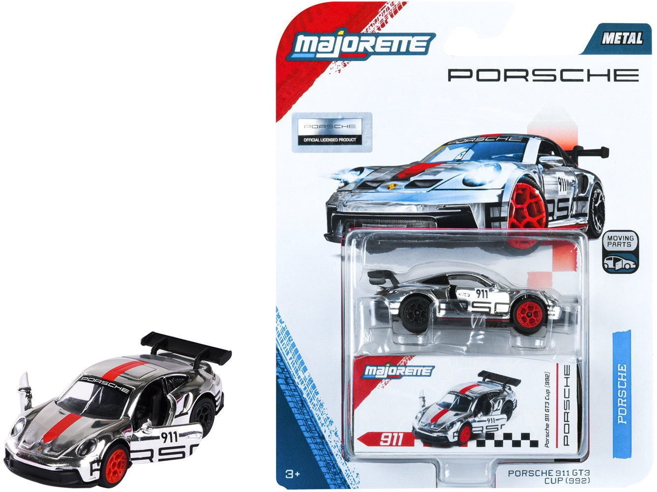majORETTE Spielzeug-Auto Spielzeug Deluxe Porsche 911 GT3 Cup (992) silber 7,5 cm 8502101001Q01