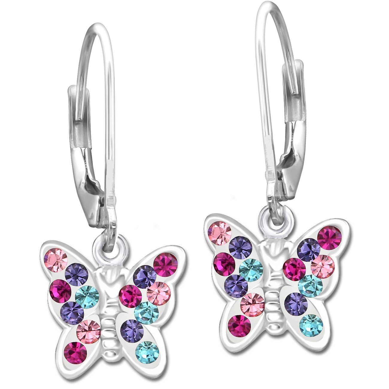 Limana Paar Ohrhänger Mädchen Kinder hängende Ohrringe echt 925 Sterling Silber Schmetterling K649o bunt