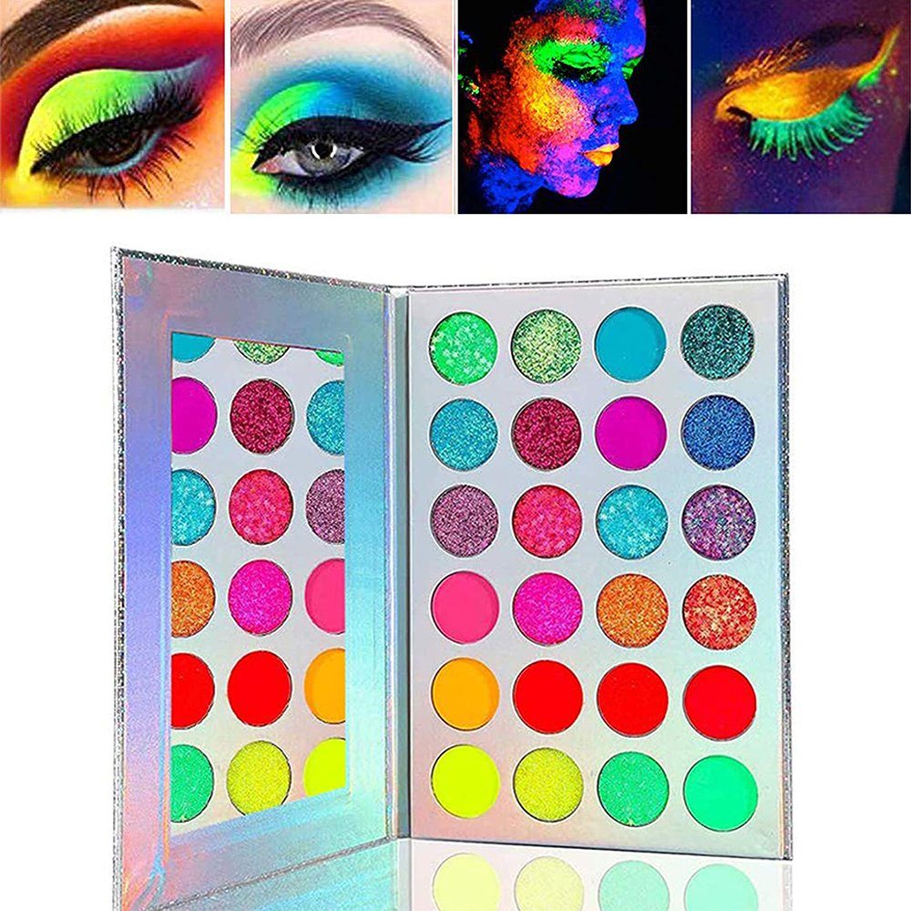 GelldG Lidschatten-Palette 24 Farben Neon Lidschatten Palette Glitzer Lidschatten-Palette