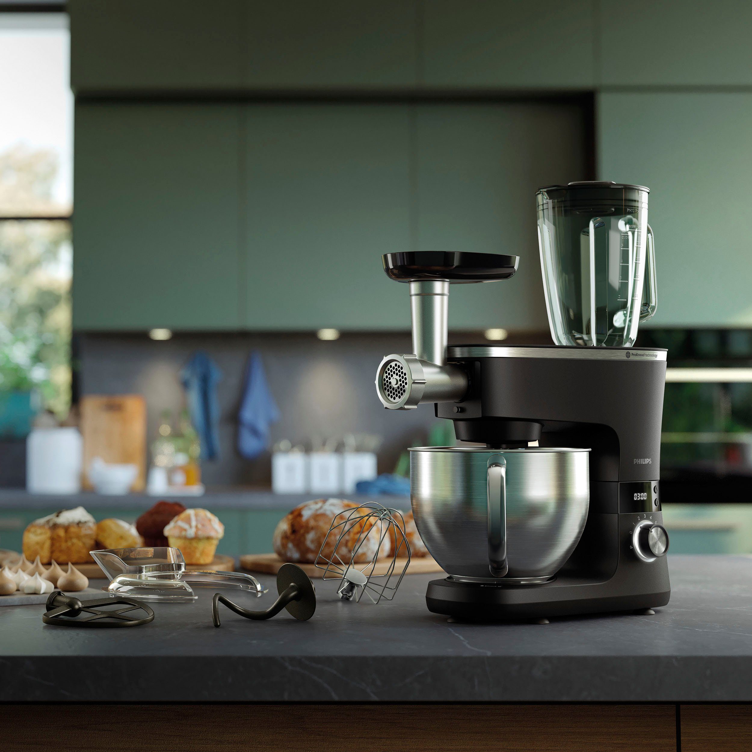 Philips Mixaufsatz HR0721/00, Zubehör für Philips Küchenmaschine Serie 7000: HR7962/01, Glasbecher, 1,5 l Volumen