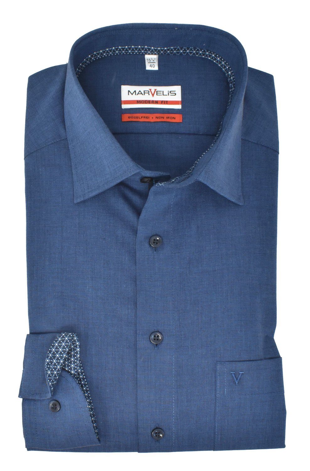MARVELIS Businesshemd Businesshemd - Modern Fit - Langarm - Einfarbig - Dunkelblau