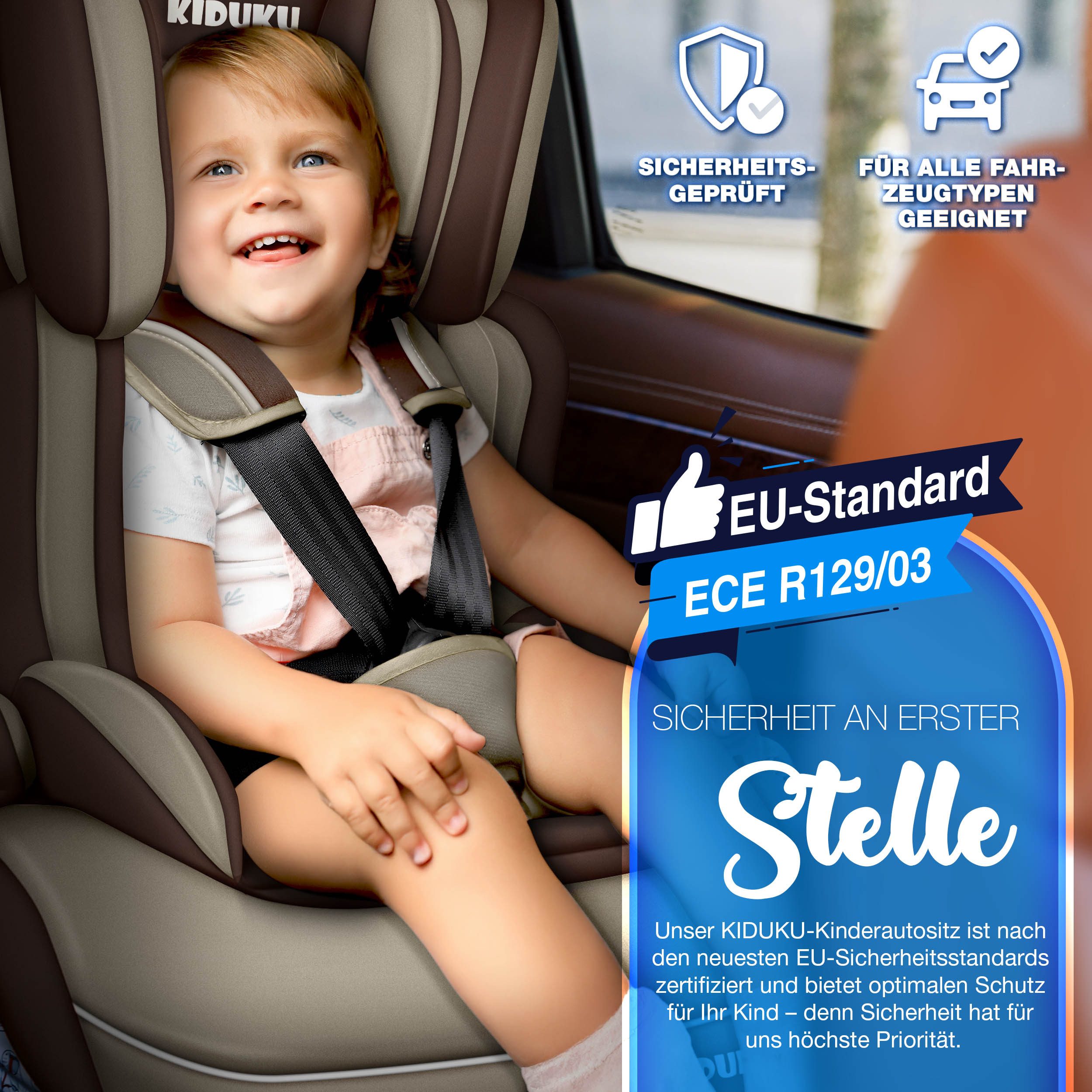 KIDUKU Autokindersitz Kindersitz 9-36 kg (1-12 Jahre), Autositz ECE R 129/03, Kinderautositz Gruppe 1/2/3