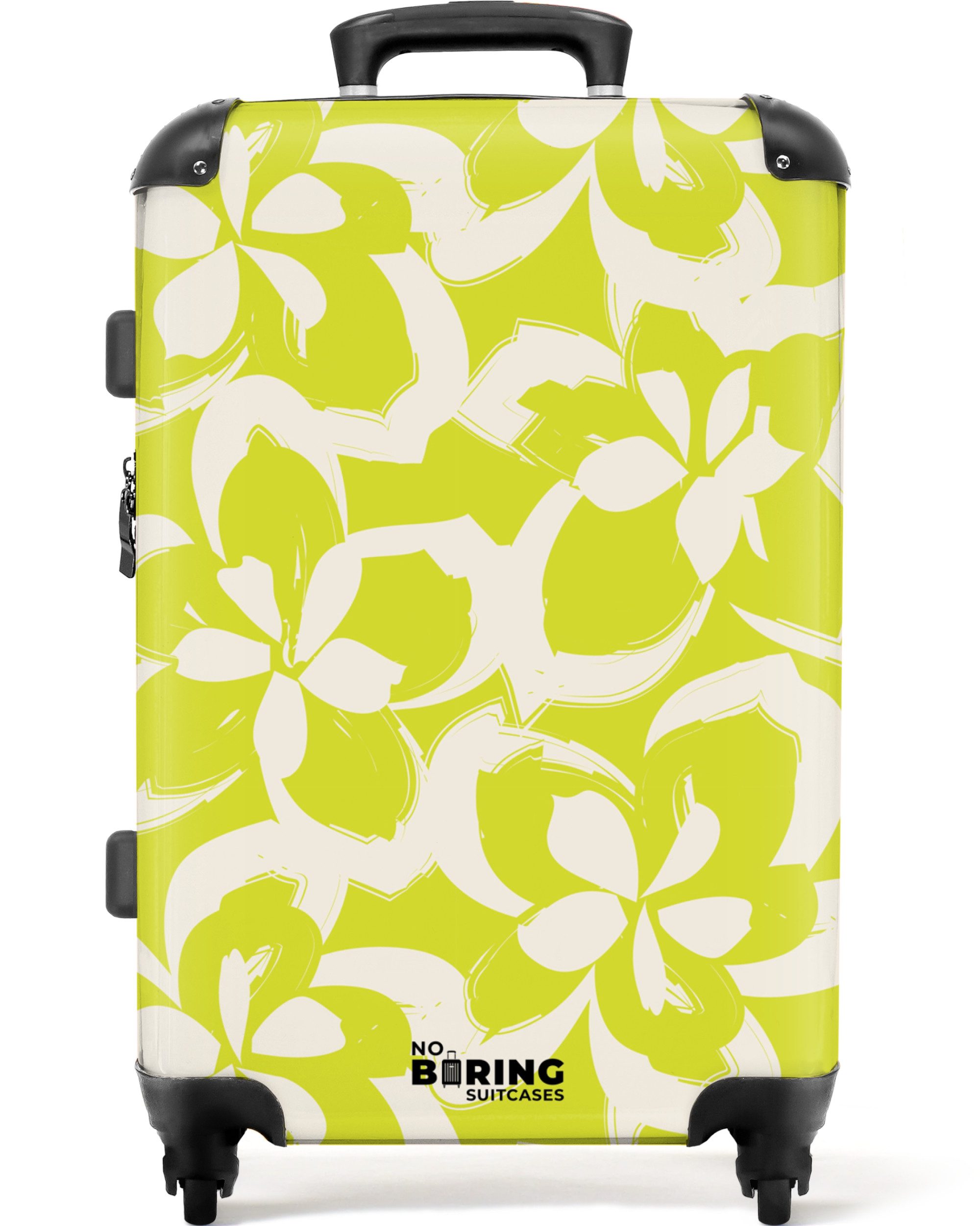 NoBoringSuitcases.com© Hartschalen-Trolley Gelb mit weißen Blüten günstig online kaufen