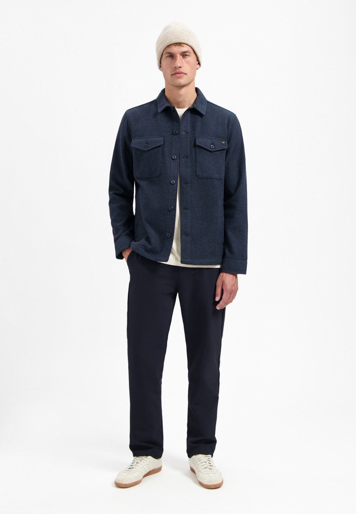 NO EXCESS Langarmhemd No Excess Meliertes Overshirt Overshirt Button Closure Melange