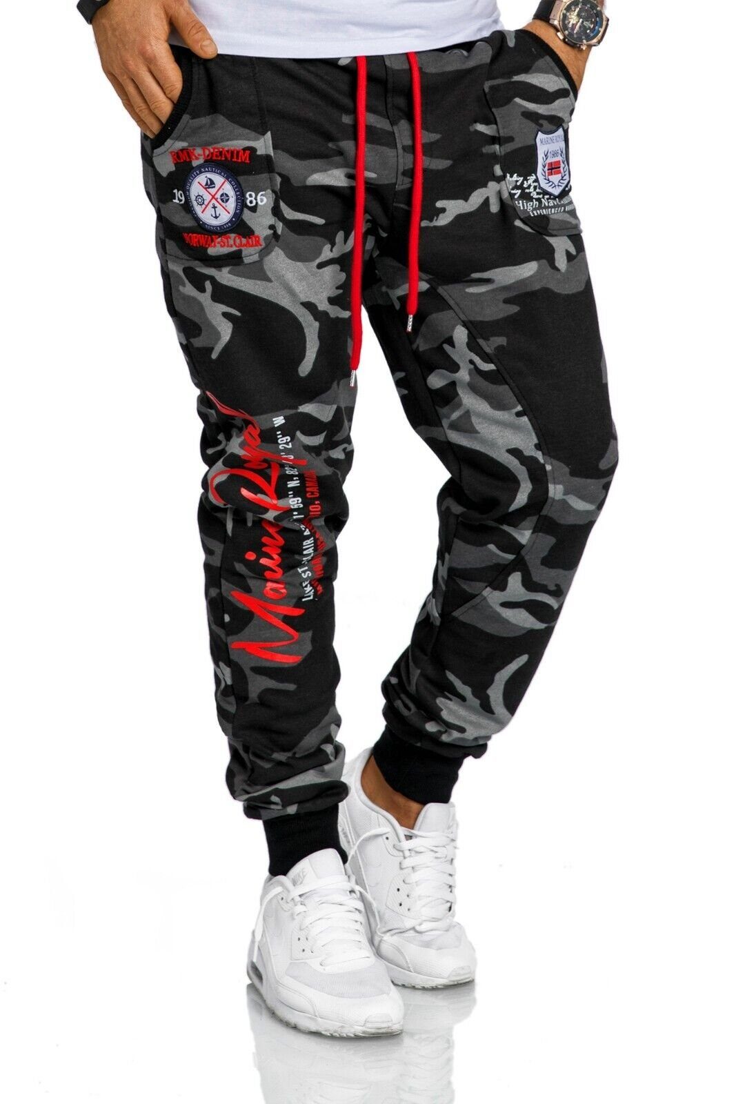 RMK Jogginghose Herren Trainingshose Sport Hose Jogger Fitness "Marine Royal" in Unifarbe, in Camouflage, Elastikbund mit Tunnelzug