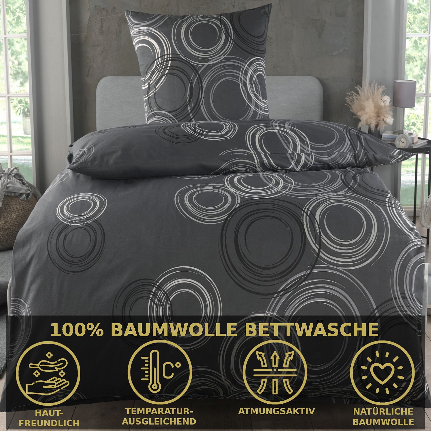 Malika Bettwäsche 155x220 + 80x80 cm atmungsaktiver Baummwoll Renforce Bettbezug, Renforce Baumwolle, 2 teilig, Für Allergiker geeignet, pflegeleicht, angenehm weicher Stoff