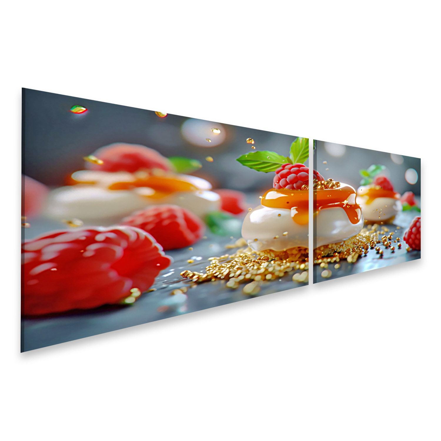 islandburner Leinwandbild, Vanillepudding mit Himbeeren und ...