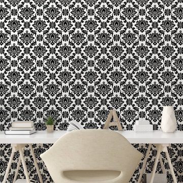 Abakuhaus Vinyltapete selbstklebendes Wohnzimmer Küchenakzent, Schwarz und weiß Venetian Scroll