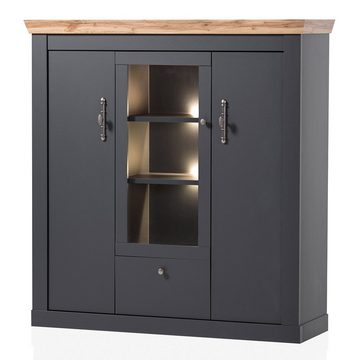 Lomadox Highboard CESENA-61, inkl. Beleuchtung in anthrazit mit Wotan Eiche Nb., 141/146/45 cm