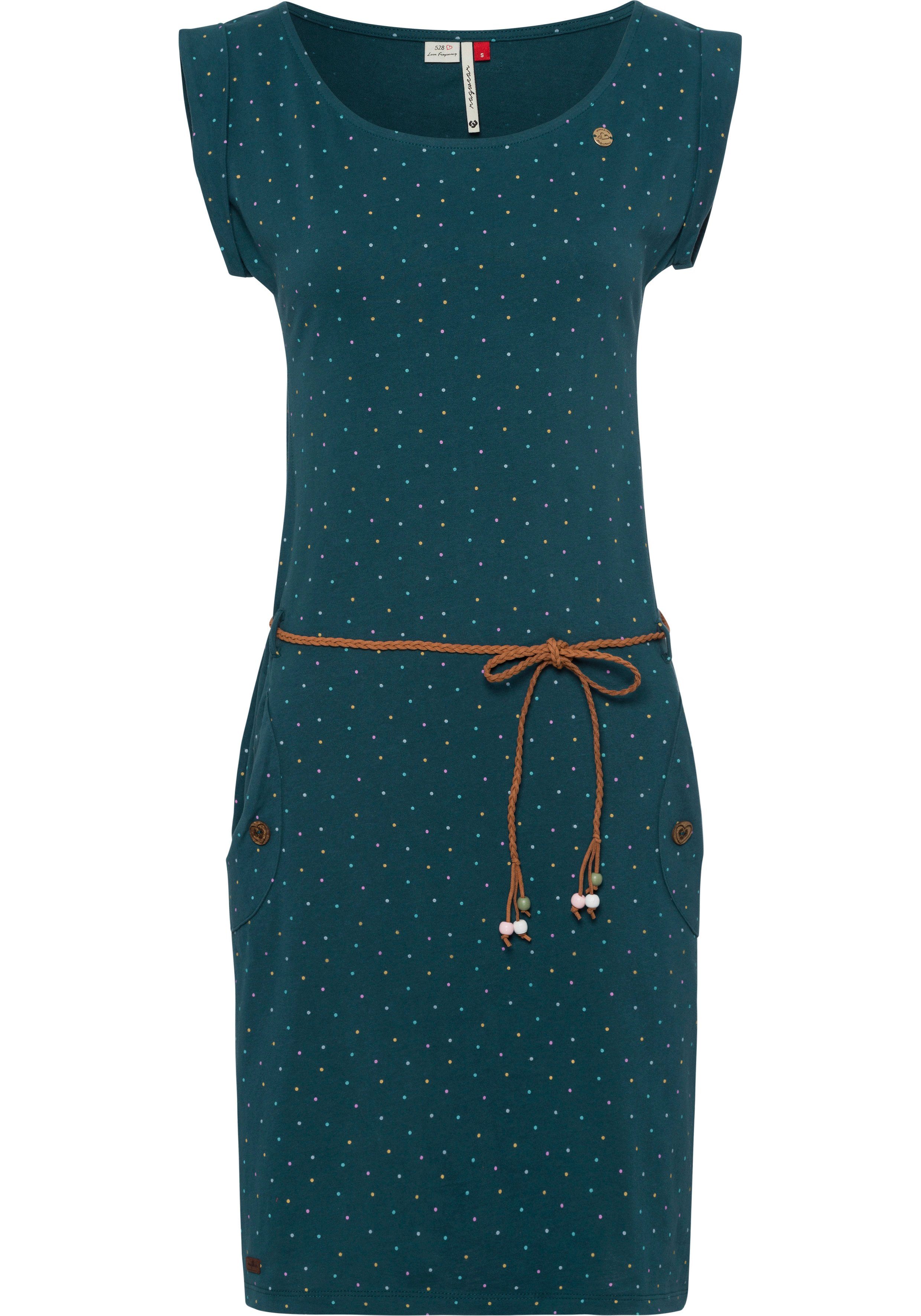 Multi-Color-Punkte-Muster im Bindegürtel) Jerseykleid Ragwear mit (2-tlg., DOTS TAGG GREEN DARK