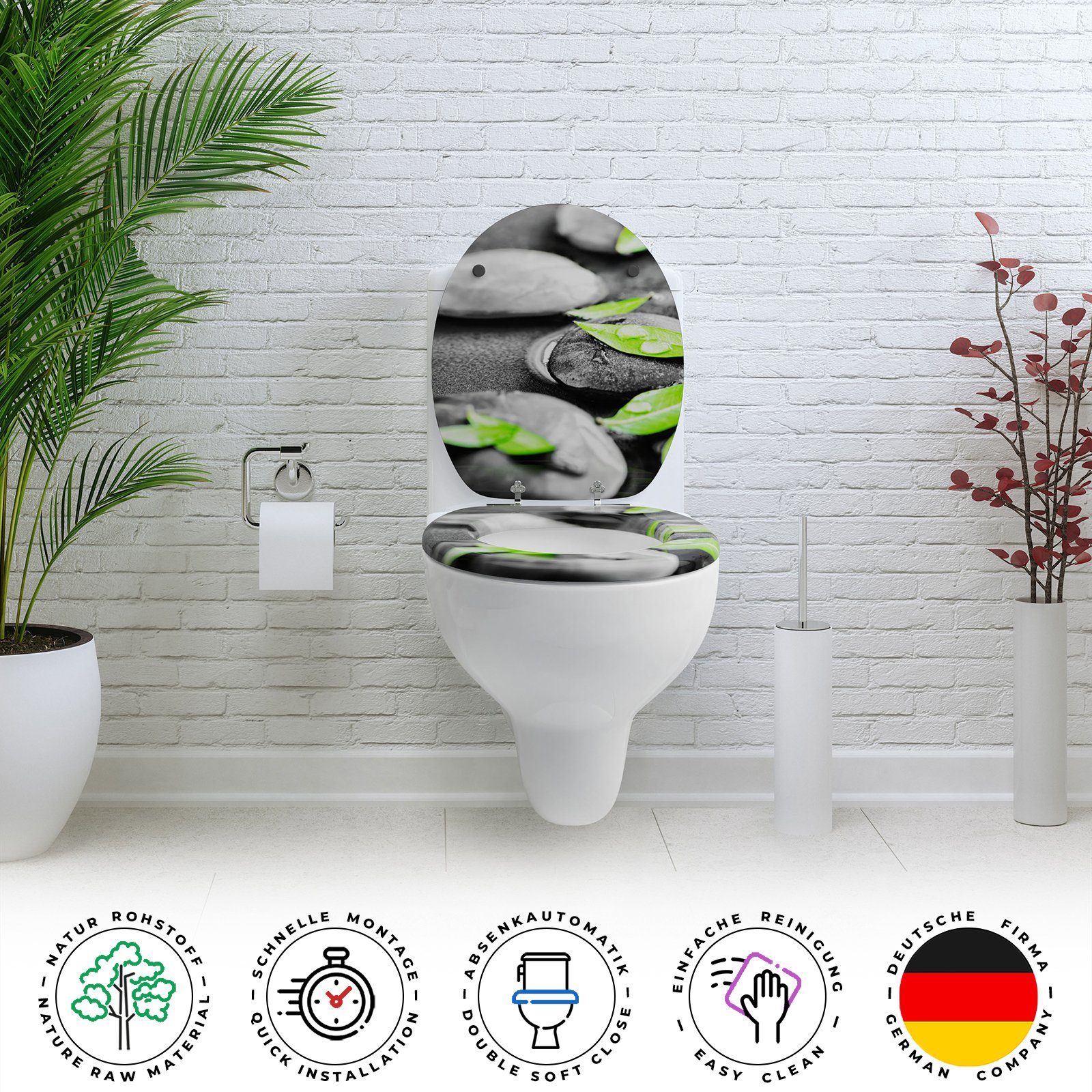 Sanfino WC-Sitz "Rocks" hochwertiger Toilettendeckel mit Absenkautomatik und Holz, viele bunte Motive, hoher Sitzkomfort, einfache Montage – Bild 4 von 5